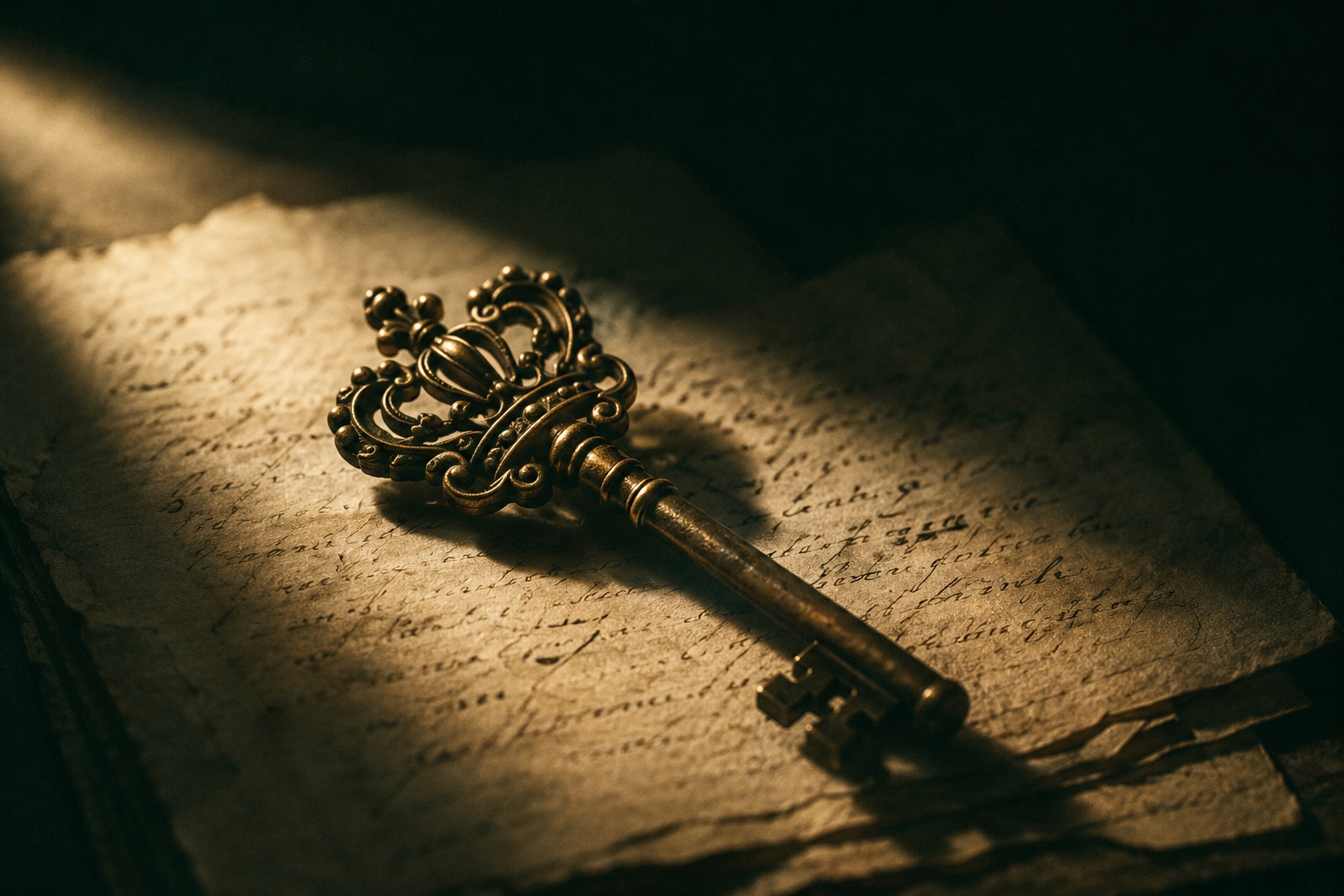 Starožitný kľúč na historických listinách — notárske úschovy