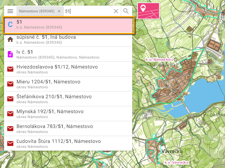 Mapový klient ZBGIS — vyhľadávanie parcely